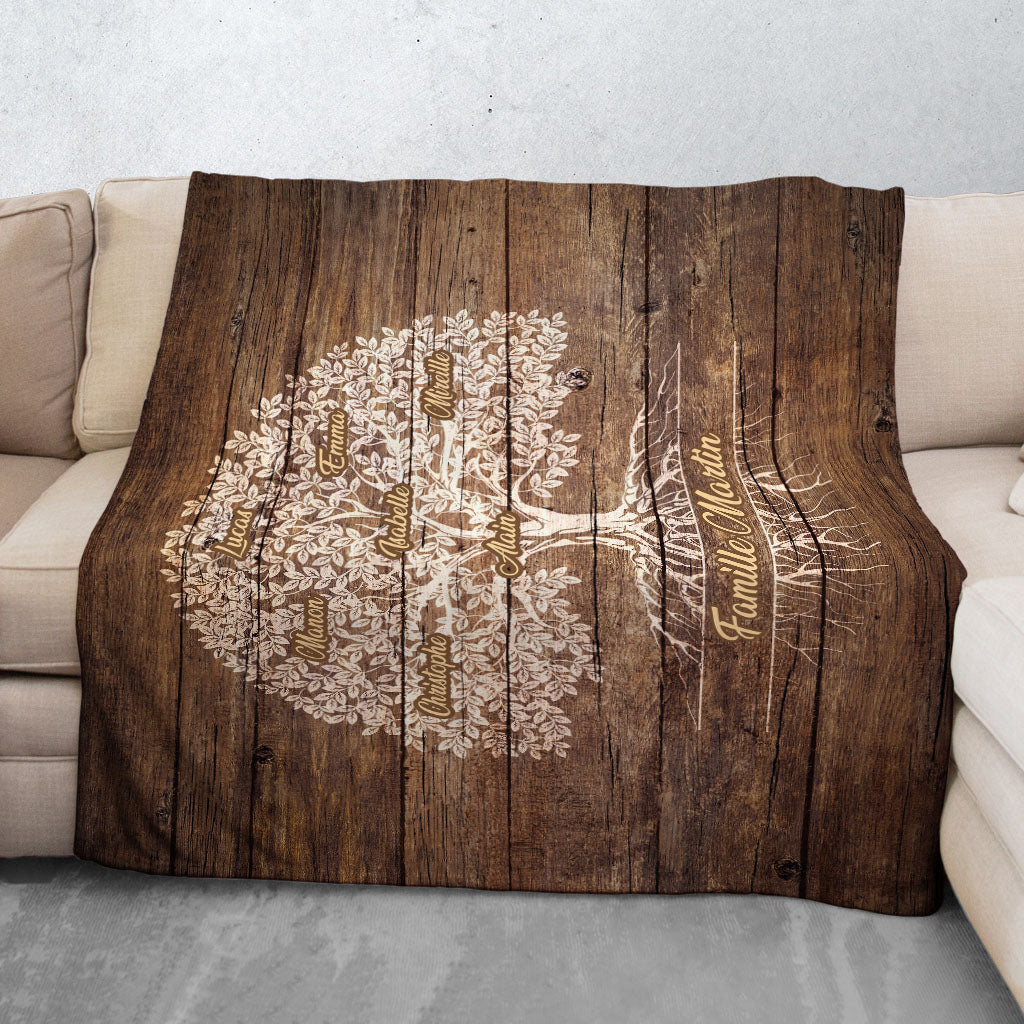 Plaid personnalisé, Prénom, Polaire, famille, Arbre de vie, panneaux vieux bois