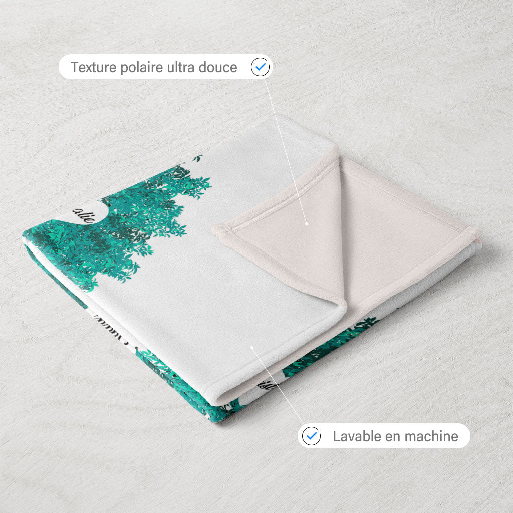 Plaid personnalisé, Prénom, Polaire, famille, Arbre de vie, Réaliste Cyan
