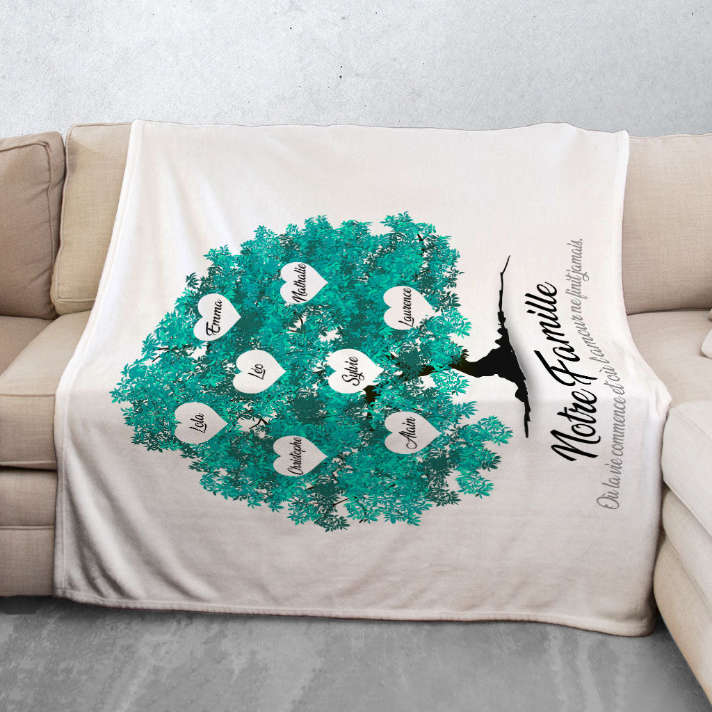 Plaid personnalisé, Prénom, Polaire, famille, Arbre de vie, Réaliste Cyan