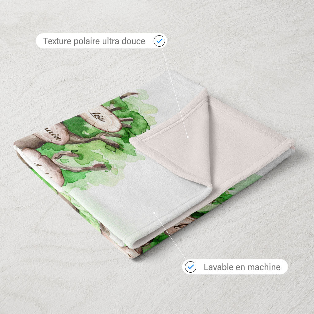 Plaid personnalisé, Prénom, Polaire, famille, Arbre de vie, Chêne Aquarelle Vert