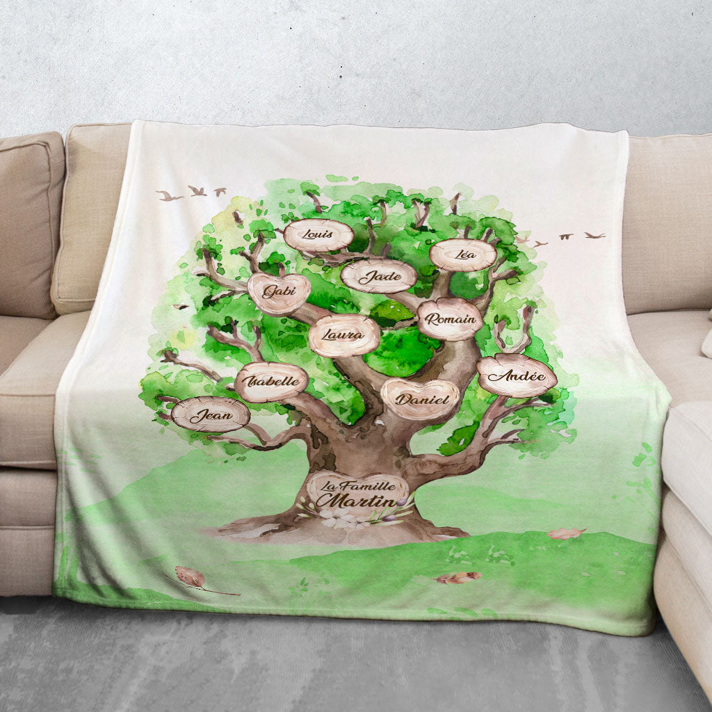 Plaid personnalisé, Prénom, Polaire, famille, Arbre de vie, Chêne Aquarelle Vert