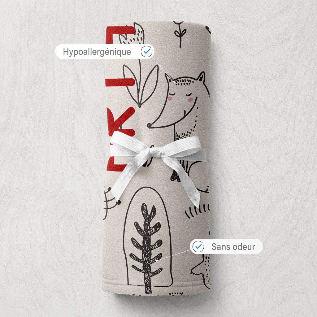Plaid bebe personnalisé, Naissance, Motif animaux crème