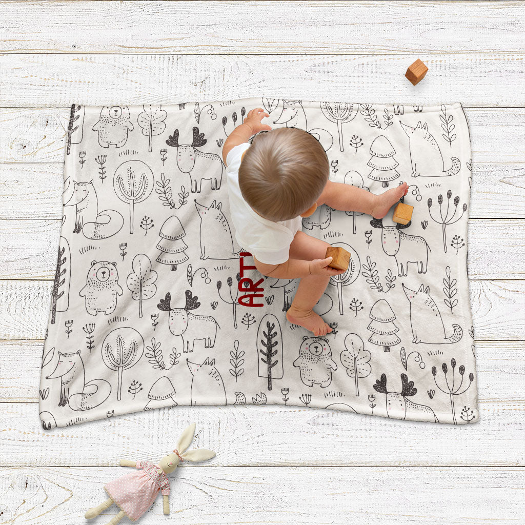 Plaid bebe personnalisé, Naissance, Motif animaux crème