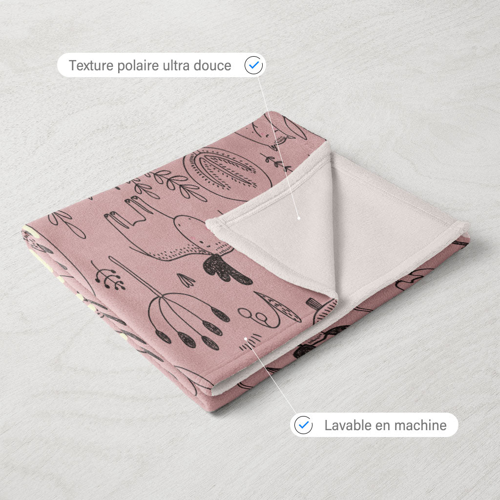 Plaid bebe personnalisé, Naissance, Motif animaux rose