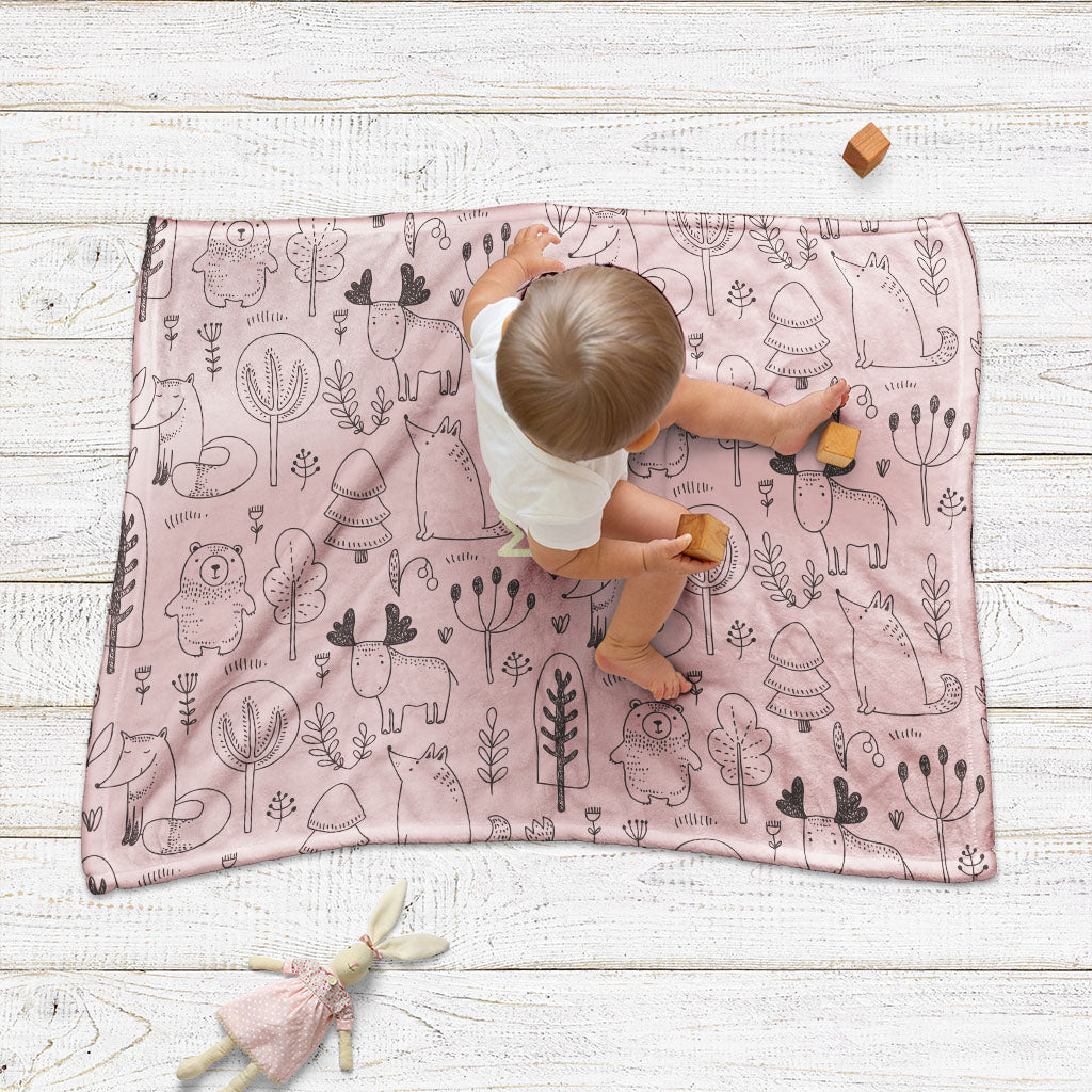 Plaid bebe personnalisé, Naissance, Motif animaux rose