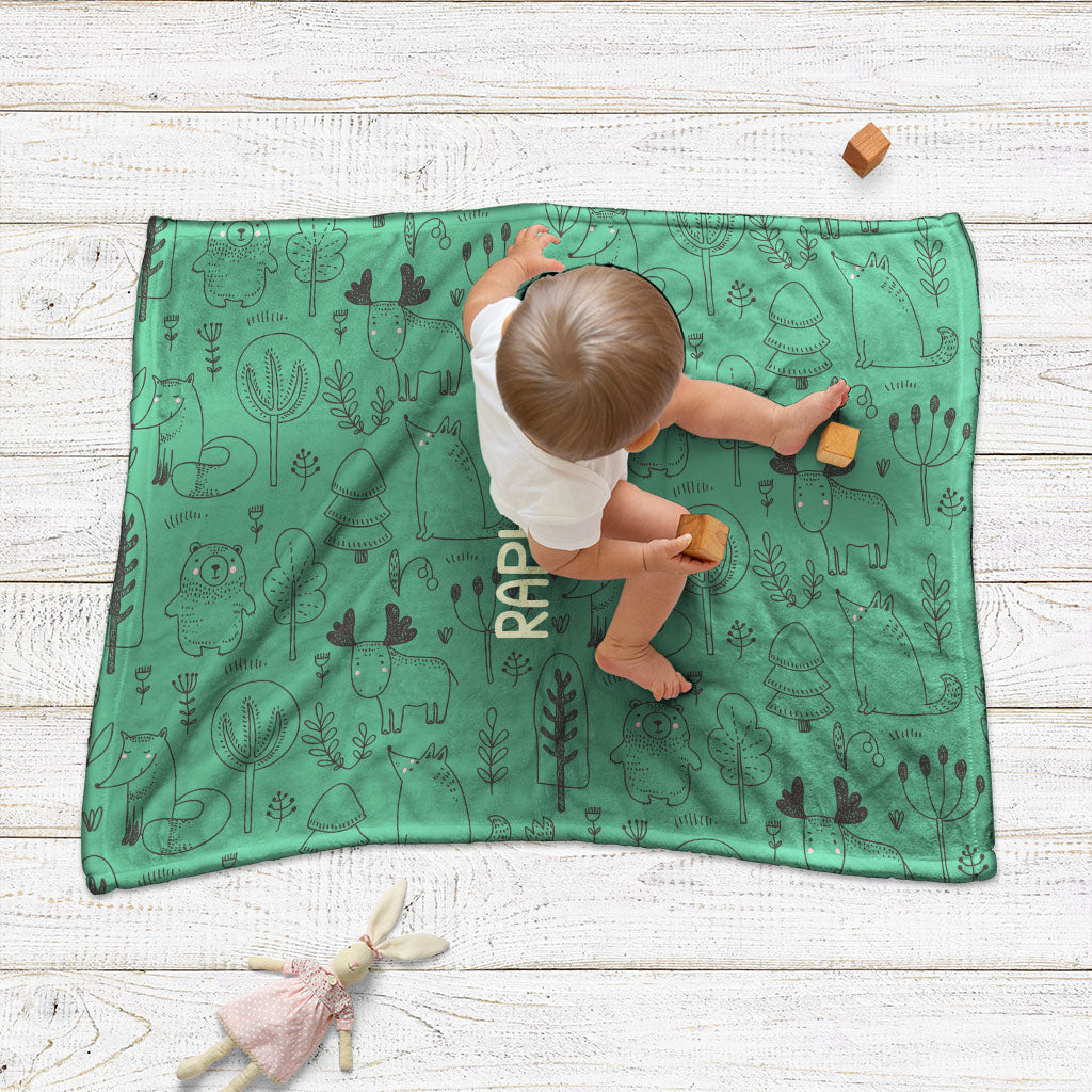 Plaid bebe personnalisé, Naissance, Motif animaux vert