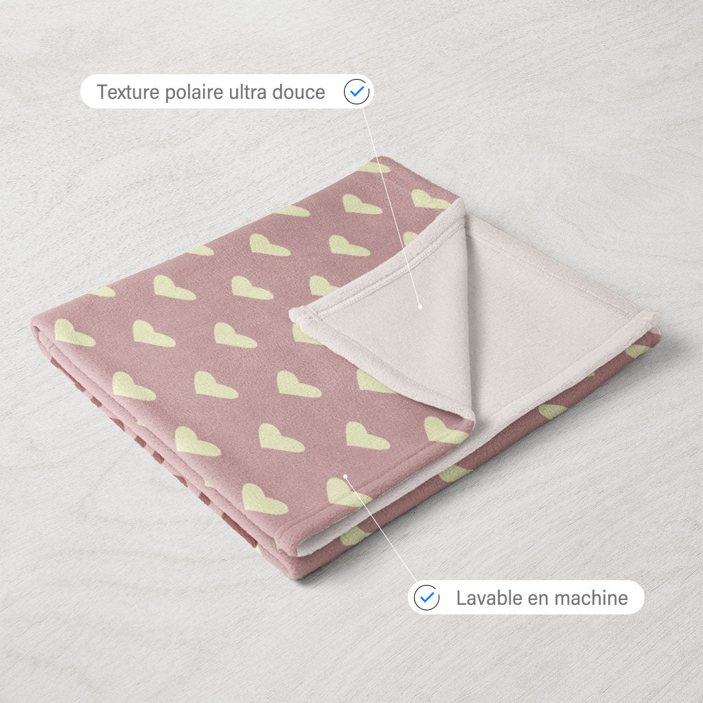 Plaid bebe personnalisé, Naissance, Motif coeurs rose