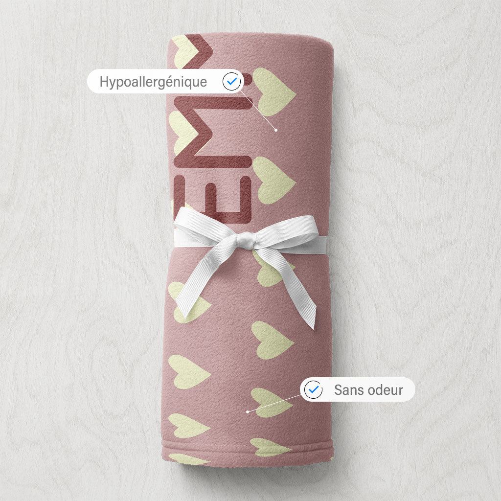 Plaid bebe personnalisé, Naissance, Motif coeurs rose