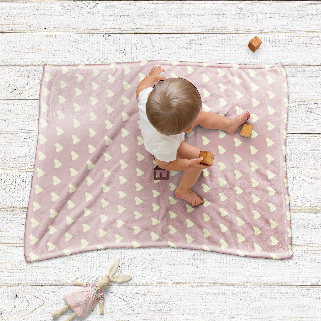 Plaid bebe personnalisé, Naissance, Motif coeurs rose