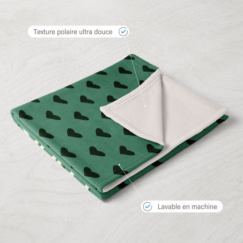 Plaid bebe personnalisé, Naissance, Motif coeurs vert