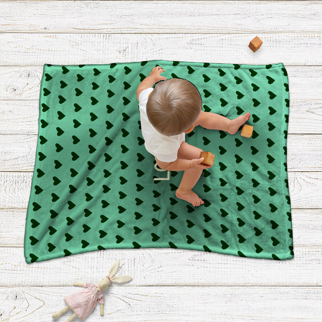 Plaid bebe personnalisé, Naissance, Motif coeurs vert