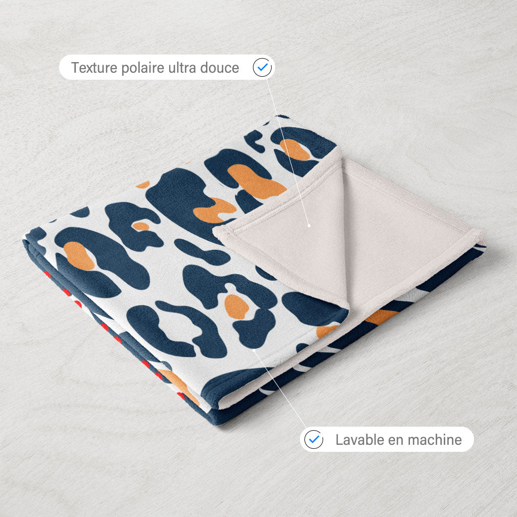 Plaid bebe personnalisé, Naissance, Motif léopard bleu et jaune