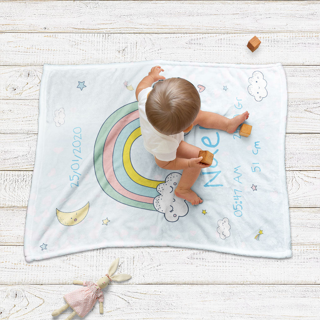 Plaid bebe personnalisé, Naissance, Arc en ciel et nuages Garçon