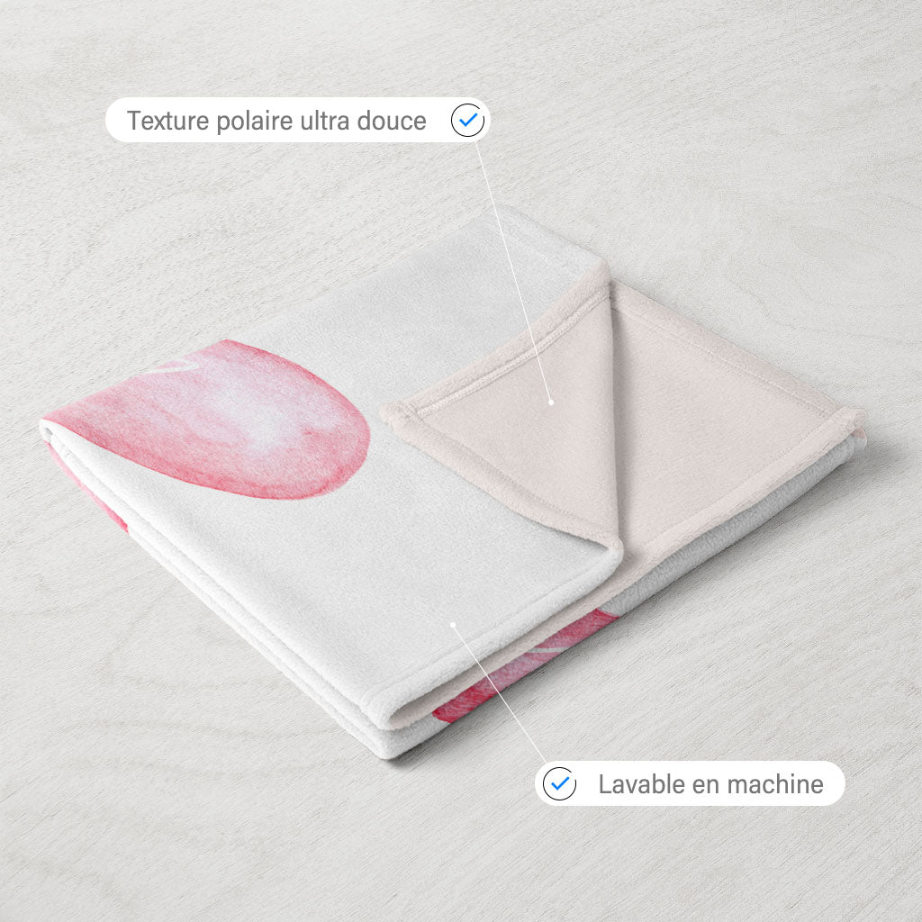 Plaid personnalisé, Polaire, Couple, Mariage, Coeurs croisées aquarelle rose