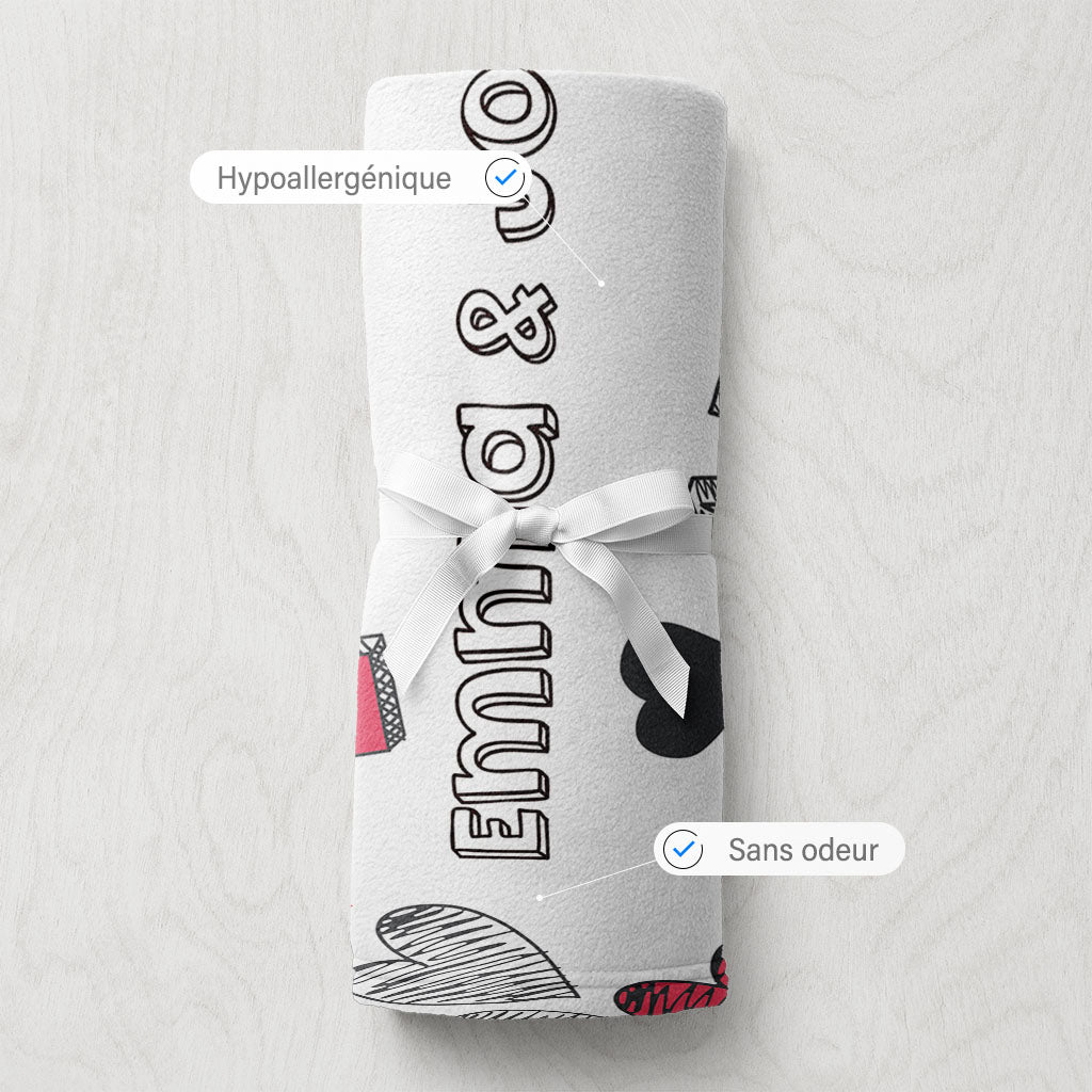 Plaid personnalisé, Polaire, Couple, Mariage, Smiley, coeurs et gribouillis