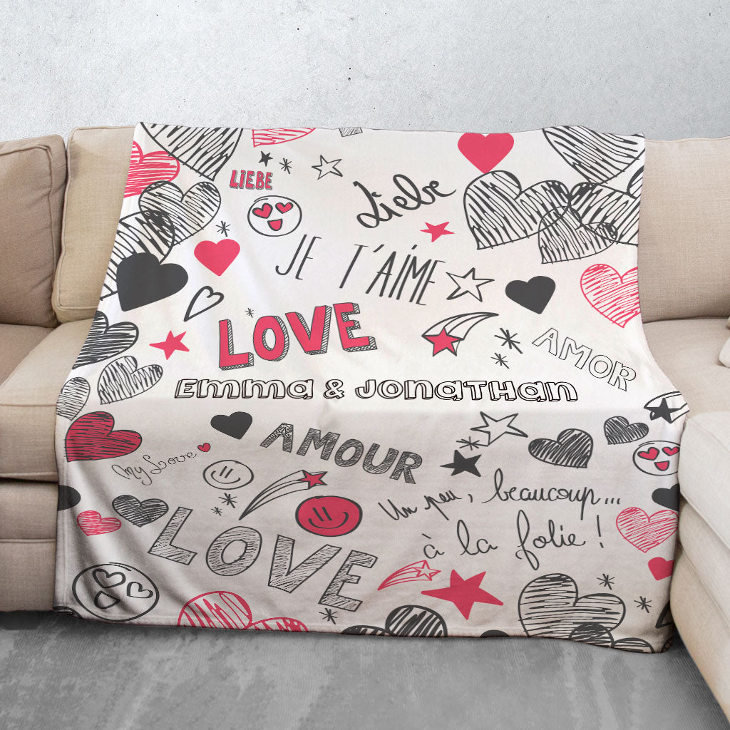 Plaid personnalisé, Polaire, Couple, Mariage, Smiley, coeurs et gribouillis