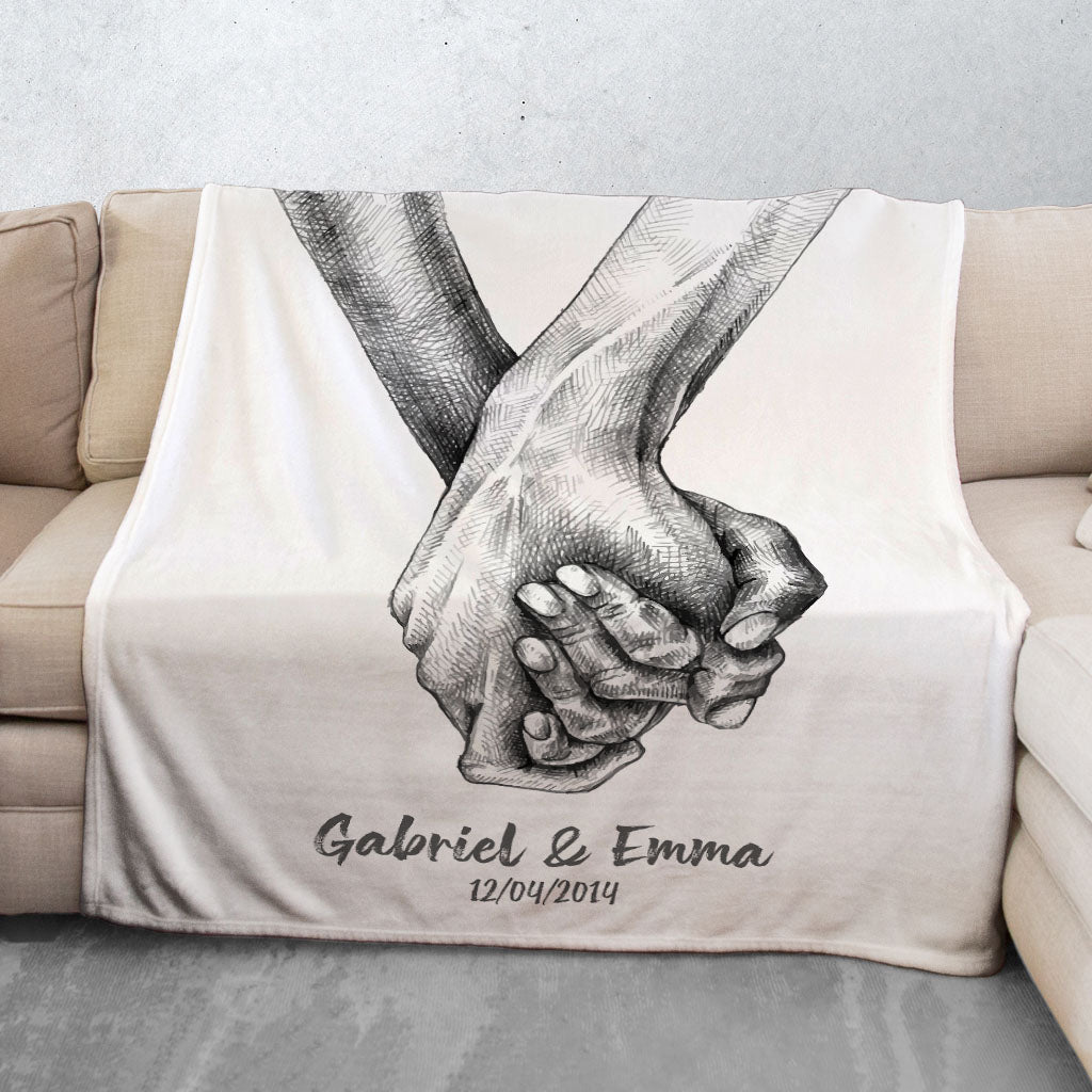 Plaid personnalisé, Polaire, Couple, Mariage, mains enlacées fusain