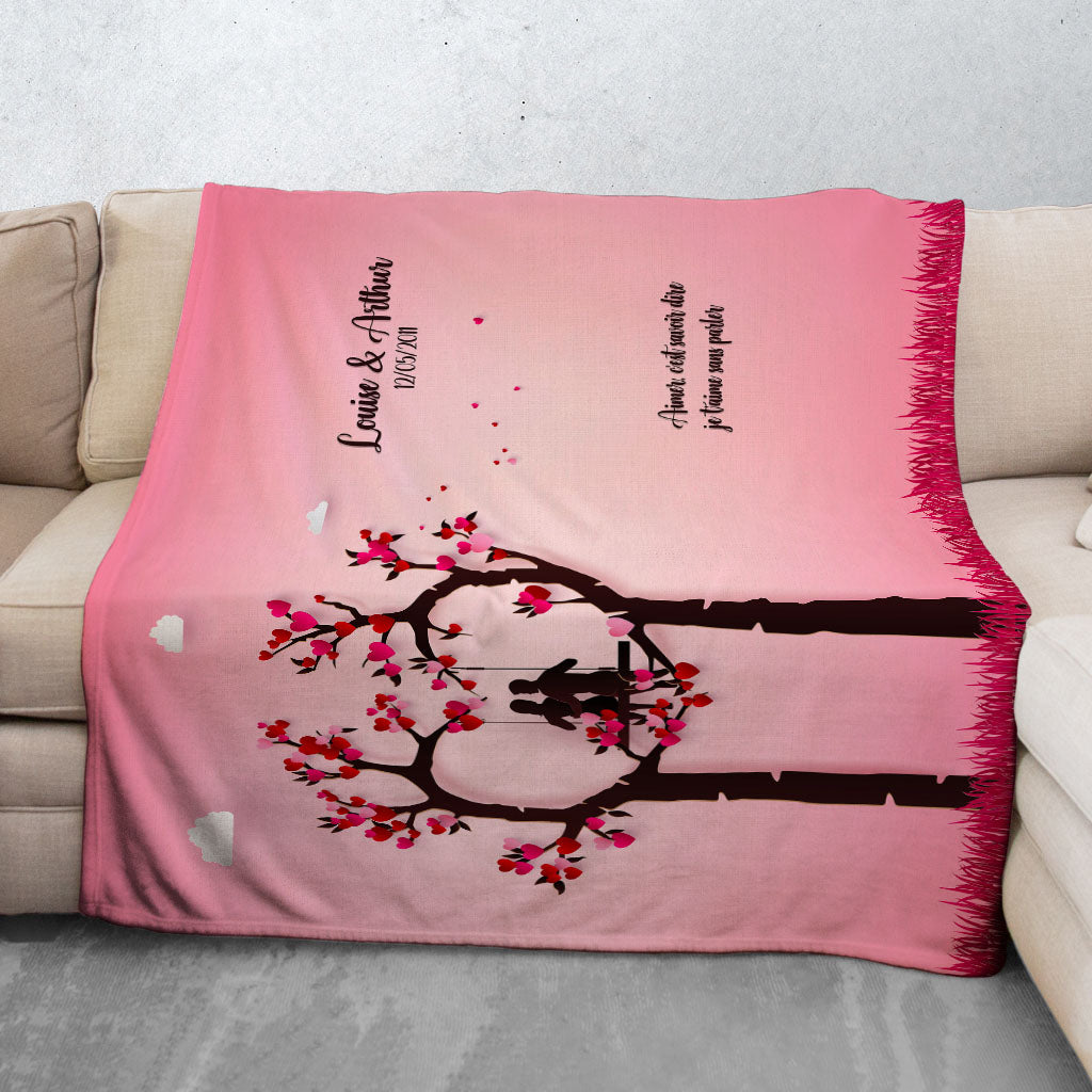 Plaid personnalisé, Polaire, Couple, Mariage, Papercraft Arbre Balançoire rose