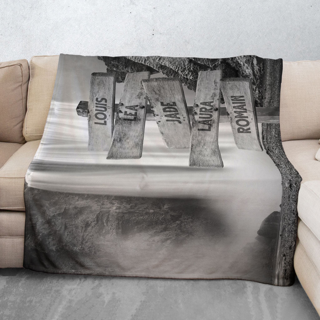 Plaid personnalisé, Prénom, Famille, Cascade noir et blanc