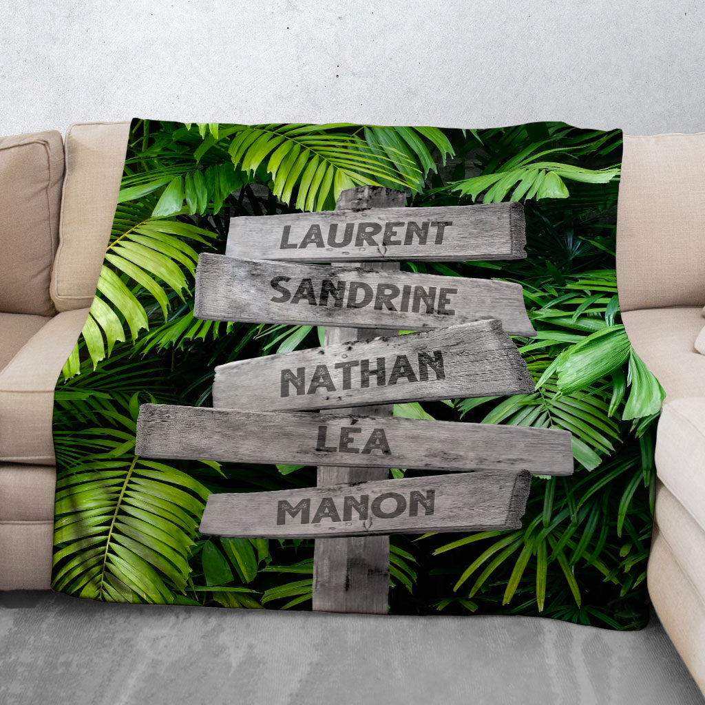 Plaid personnalisé, Prénom, Famille, Feuilles Forêt Tropicale