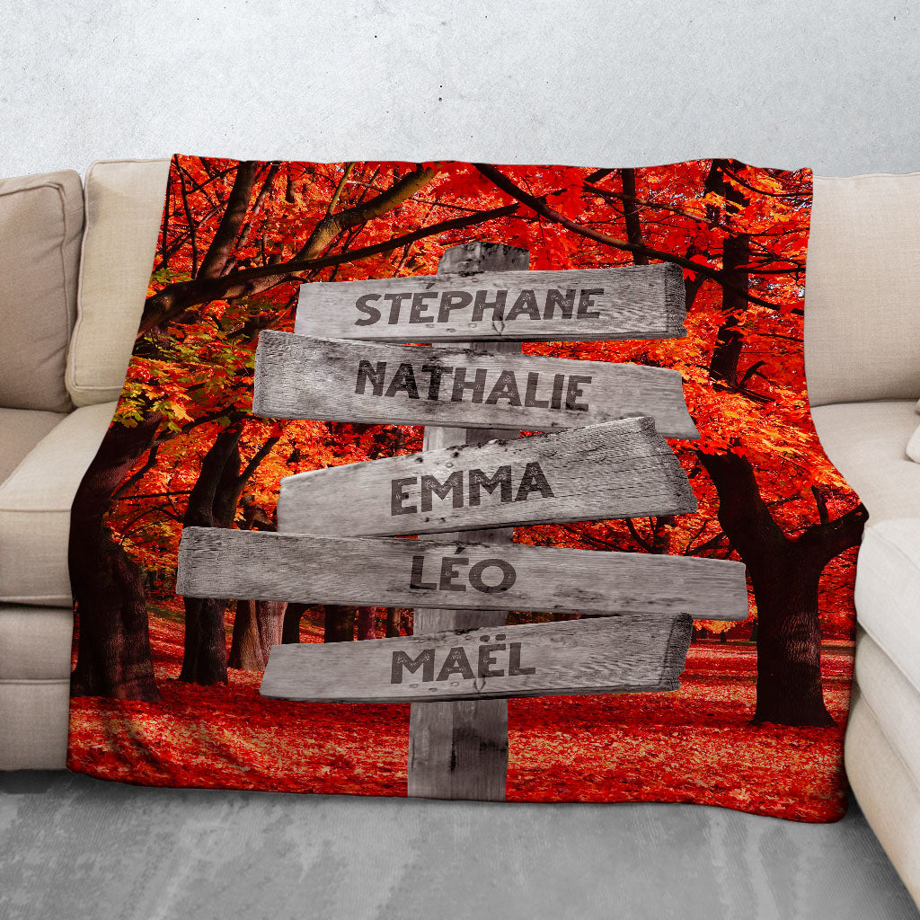 Plaid personnalisé, Prénom, Famille, Forêt Rouge Automne