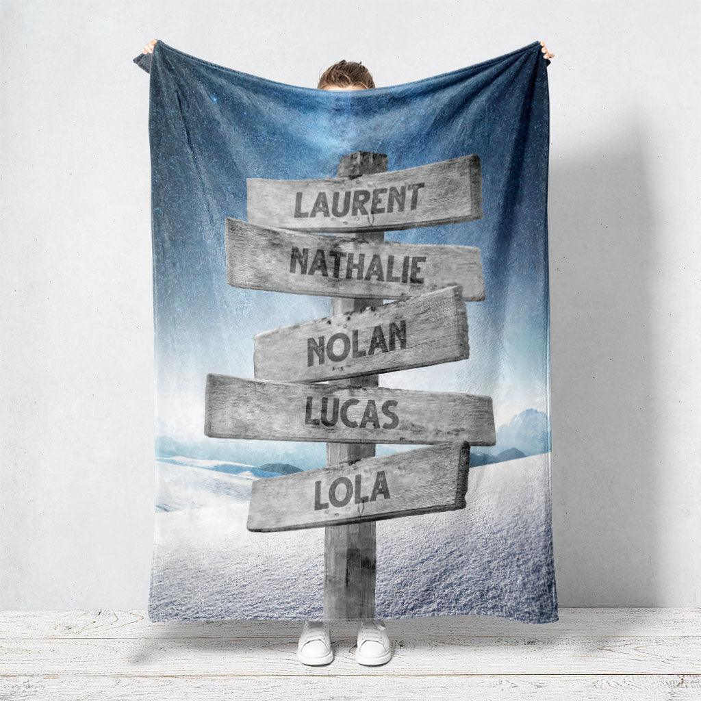 Plaid personnalisé, Prénom, Famille, Neige nuit étoilée