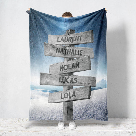 Plaid personnalisé, Prénom, Famille, Neige nuit étoilée