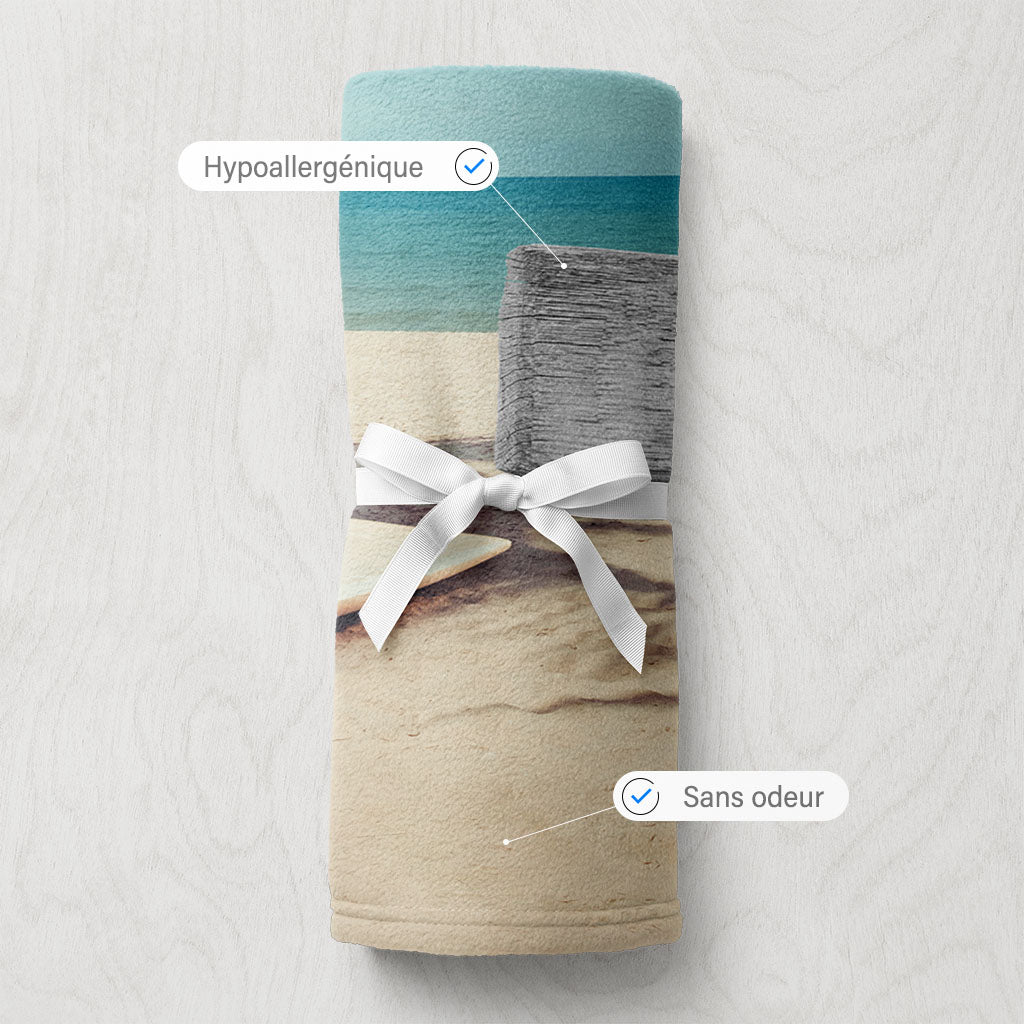 Plaid personnalisé, Prénom, Famille, Plage Surf