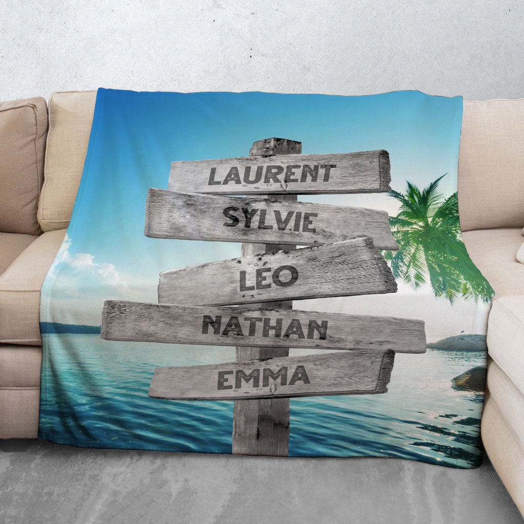 Plaid personnalisé, Prénom, Famille, Plage Cocotier Rayon Soleil