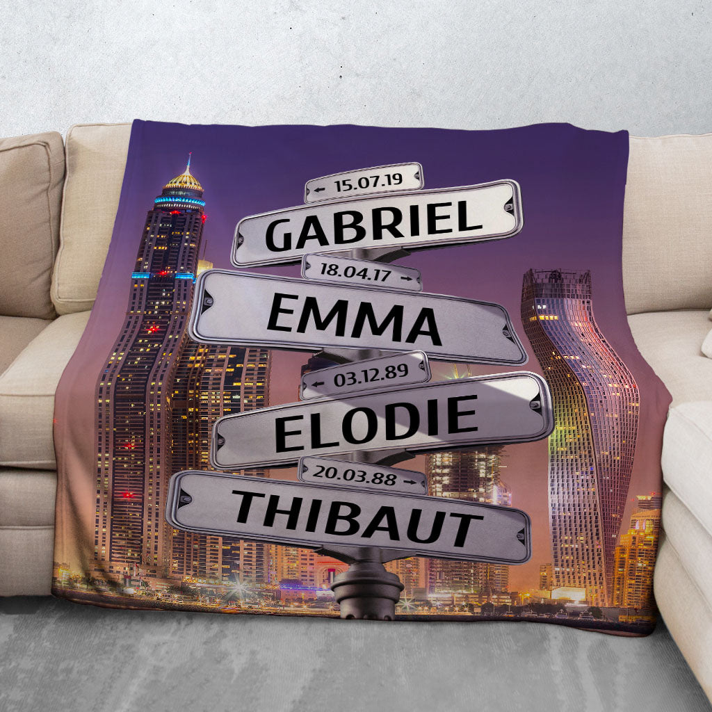 Plaid personnalisé, Prénom, Famille, Panneaux, ville, Dubaï nuit