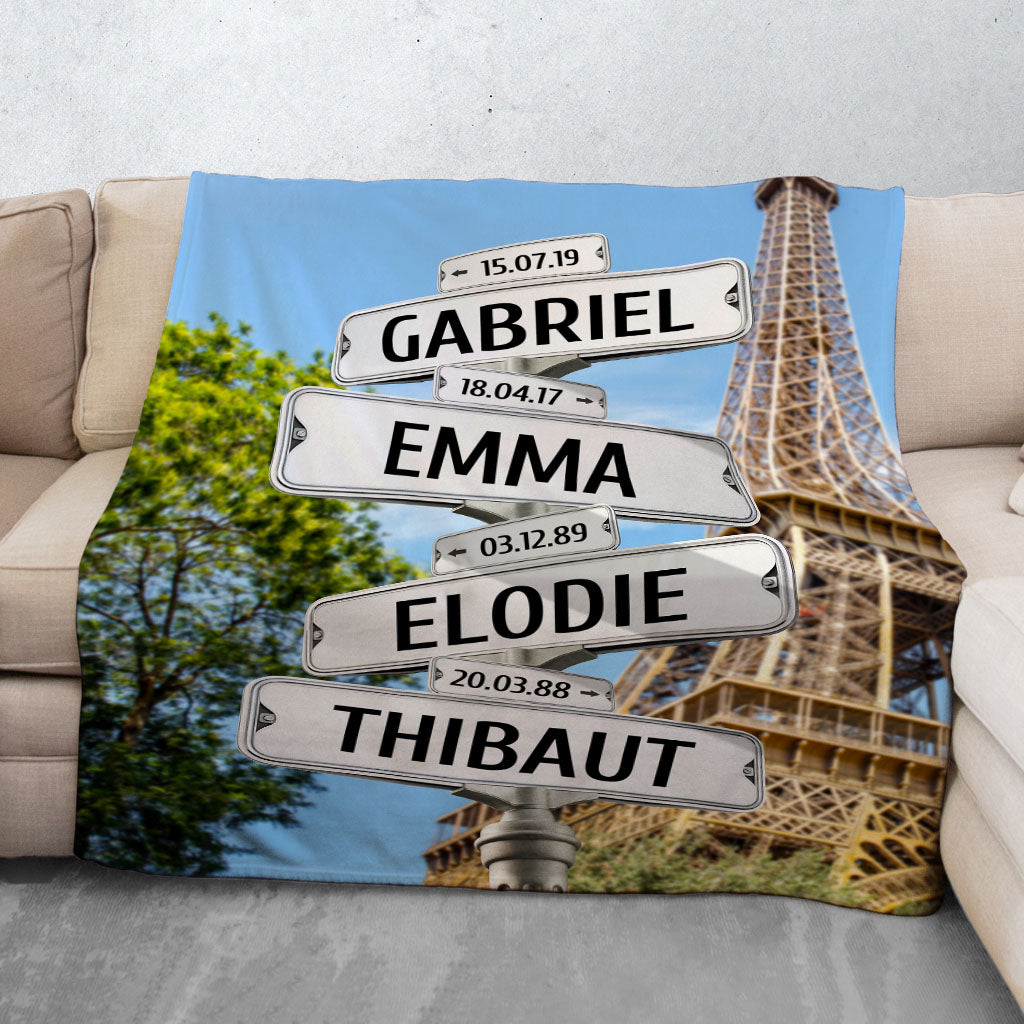 Plaid personnalisé, Prénom, Famille, Panneaux, ville, Paris Tour Eiffel