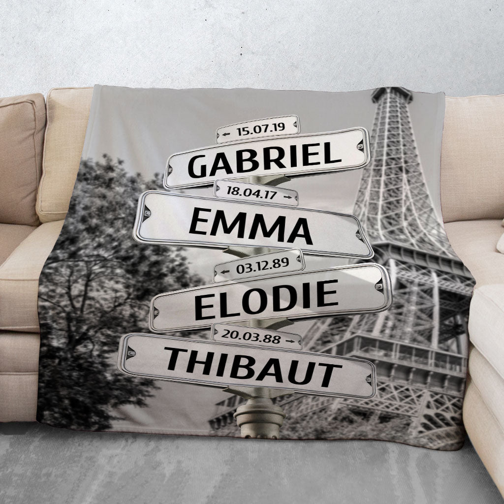 Plaid personnalisé, Prénom, Famille, Panneaux, ville, Paris Tour Eiffel noir et blanc