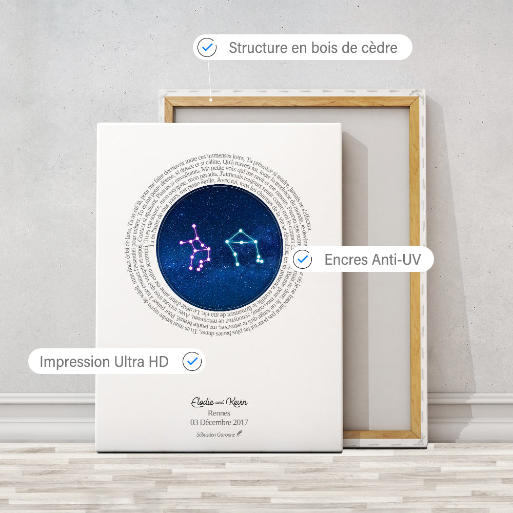 Tableau personnalisé couple, Mariage, Constellation Astrologie