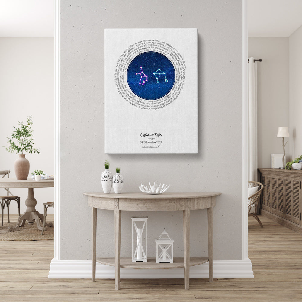 Tableau personnalisé couple, Mariage, Constellation Astrologie