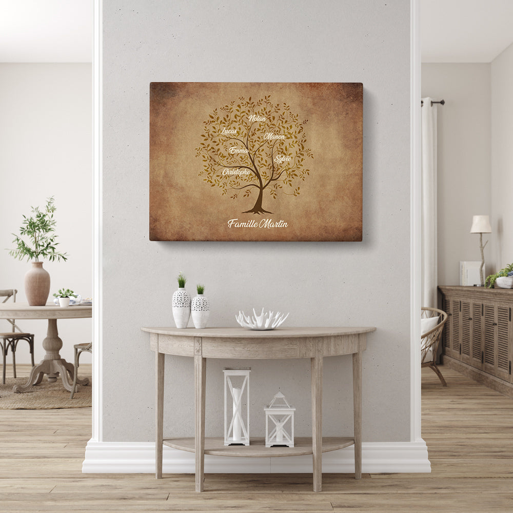 Tableau arbre de vie personnalisé, Famille, Prénom, Encre vintage