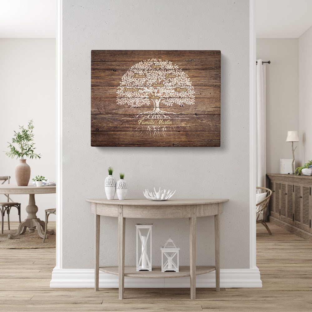 Tableau arbre de vie personnalisé, Famille, Prénom, panneaux vieux bois