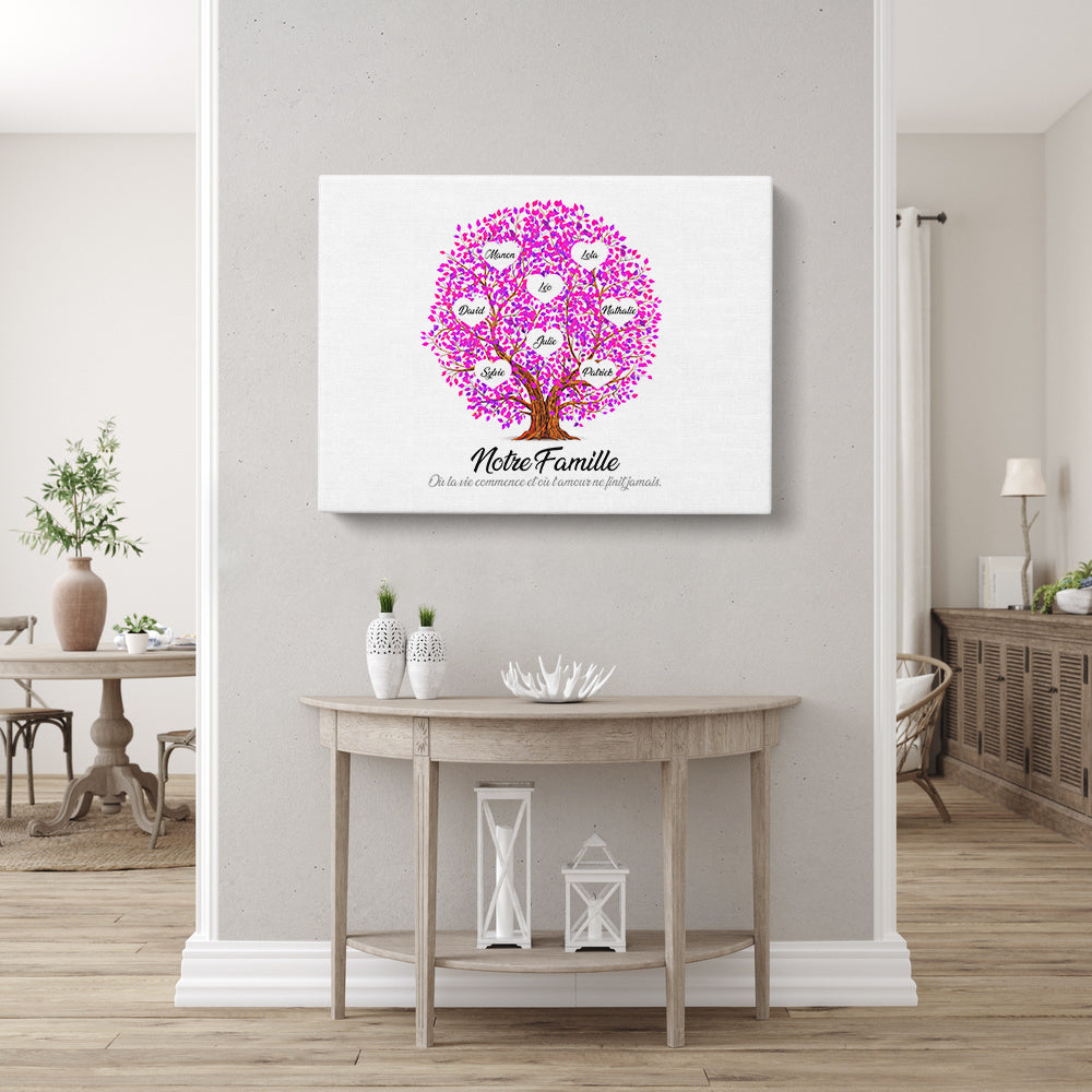 Tableau arbre de vie personnalisé, Famille, Prénom, Boule Rose