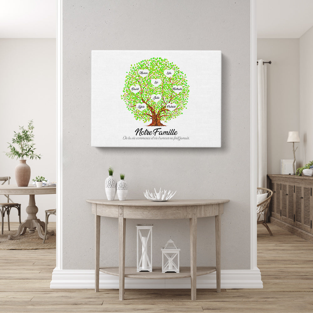 Tableau arbre de vie personnalisé, Famille, Prénom, Boule Vert