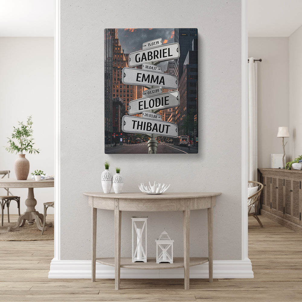 Tableau personnalisé famille, Prénom, Panneaux, Ville, New York Street