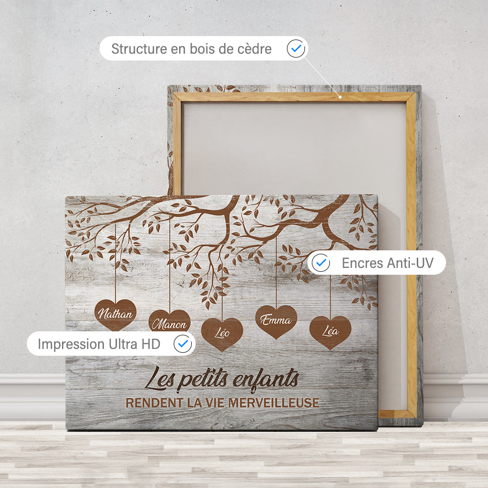 Tableau personnalisé famille, Prénom, Arbre à coeurs