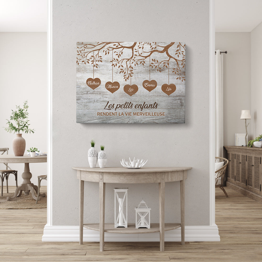 Tableau personnalisé famille, Prénom, Arbre à coeurs