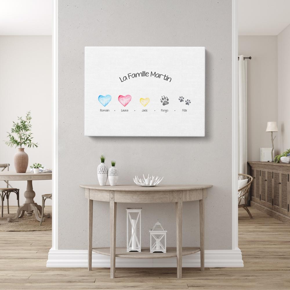 Tableau personnalisé famille, Prénom, Icones Aquarelle minimaliste