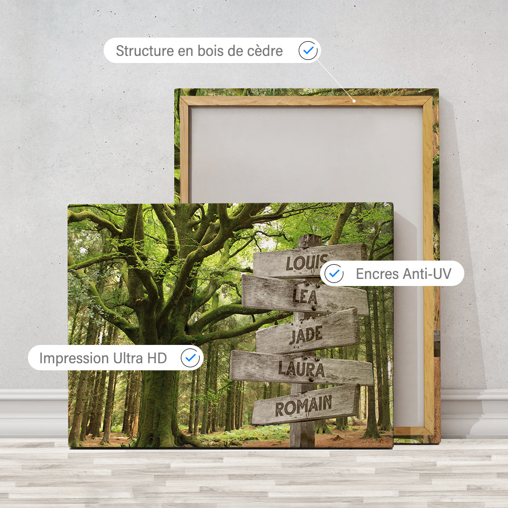 Tableau personnalisé famille, Prénom, Panneaux, Forêt grand Arbre