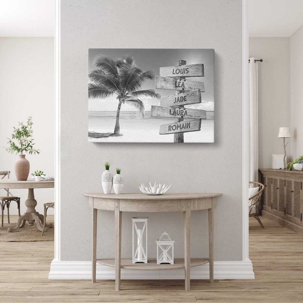Tableau personnalisé famille, Prénom, Panneaux, plage cocotier