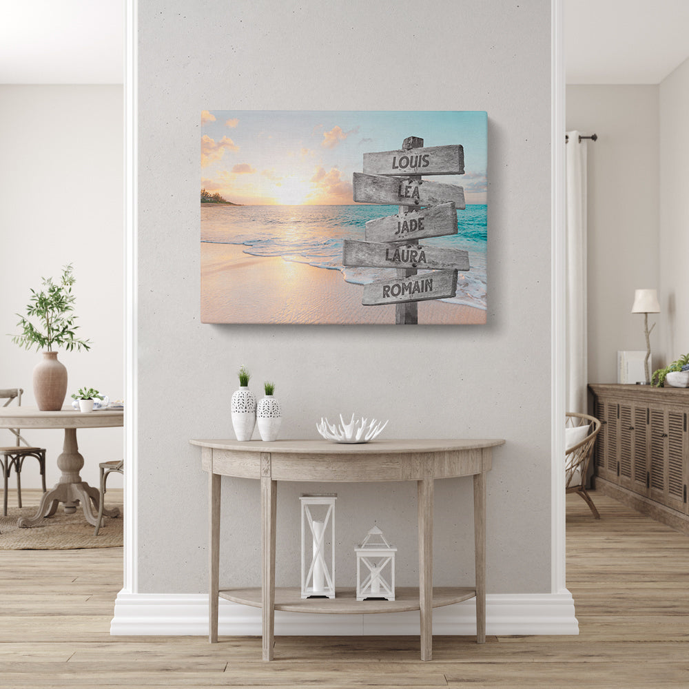 Tableau personnalisé famille, Prénom, Panneaux, soleil plage couleur