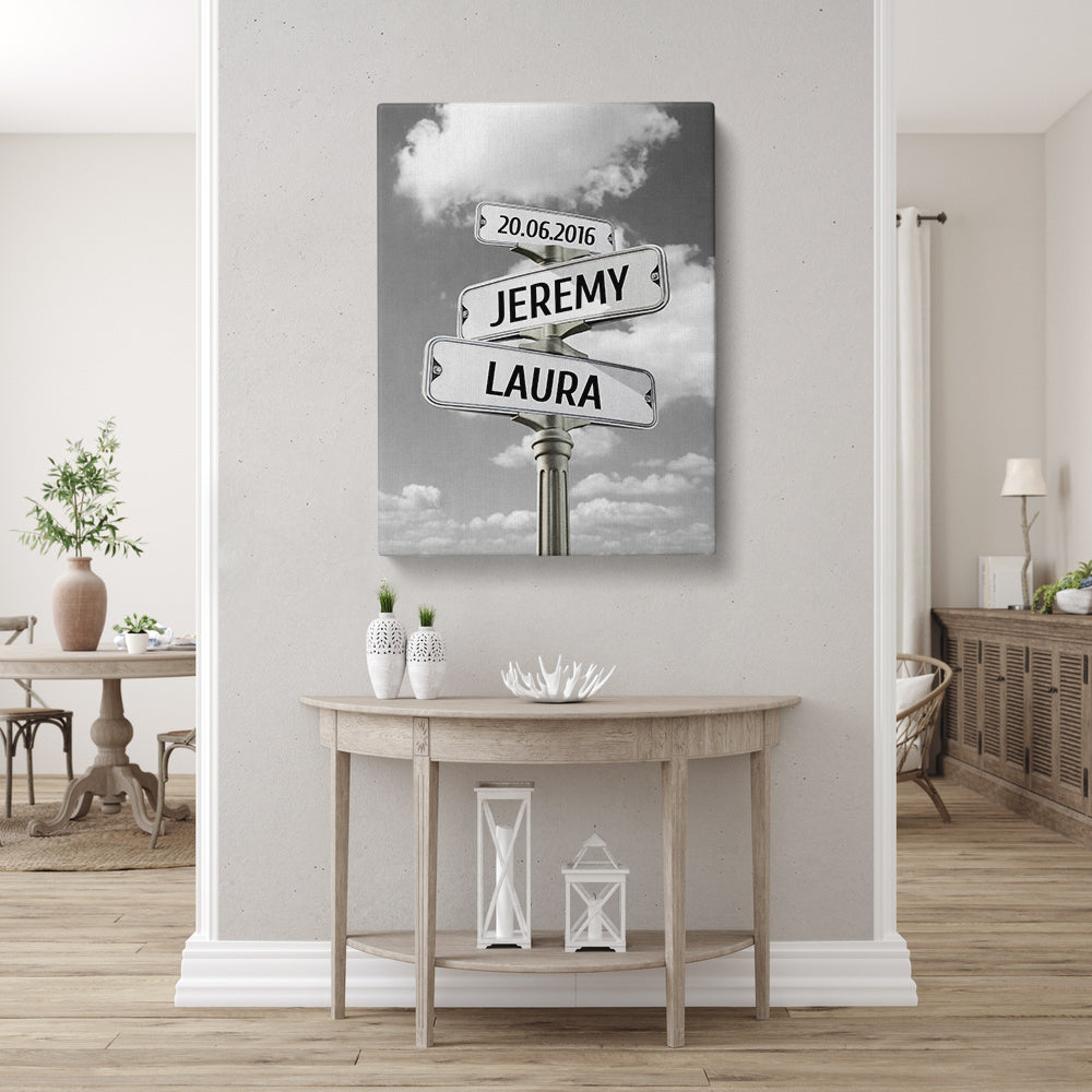 Tableau personnalisé couple, Mariage, Ciel Nuages noir et blanc