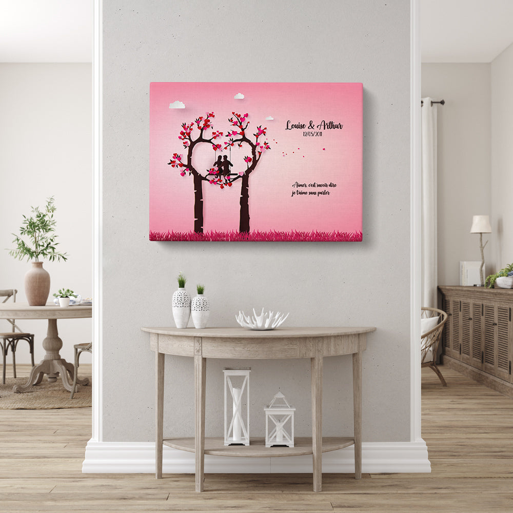 Tableau personnalisé couple, Mariage, Papercraft Arbre Balançoire rose