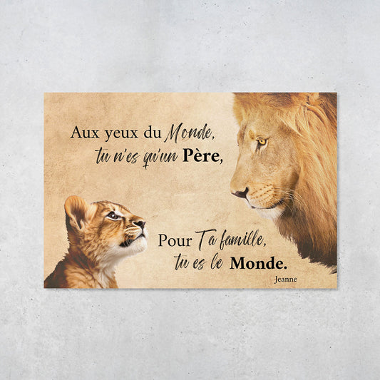 Affiche personnalisée Famille Lion du monde, Père, Papa et enfants, Prénom