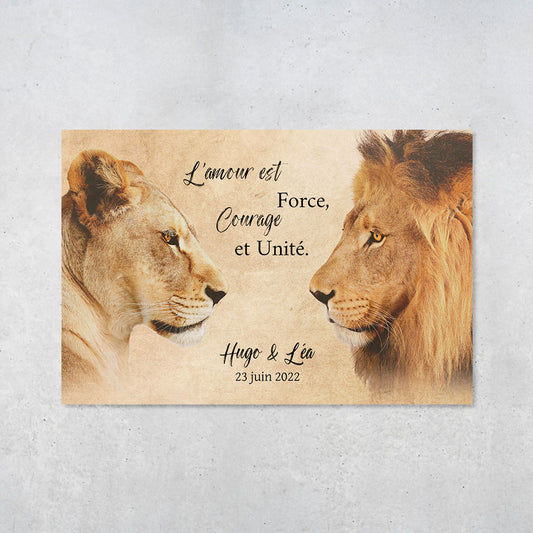 Affiche personnalisée couple, Date Couple, Mariage, Lion, Lionne, Père, Mère