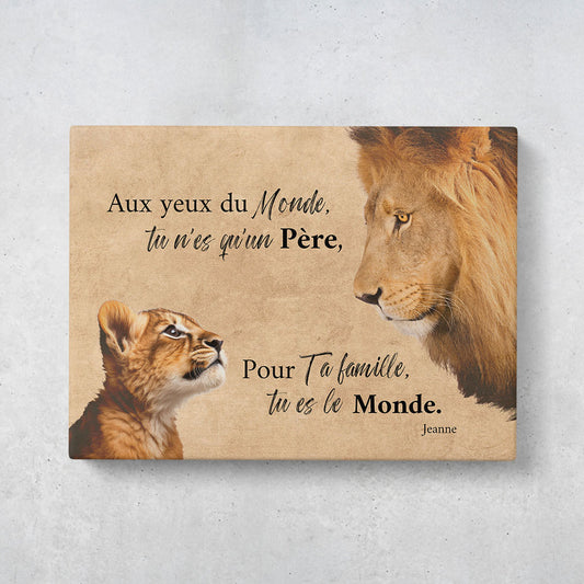 Tableau personnalisé Famille Lion du monde, Père, Papa et enfants, Prénom